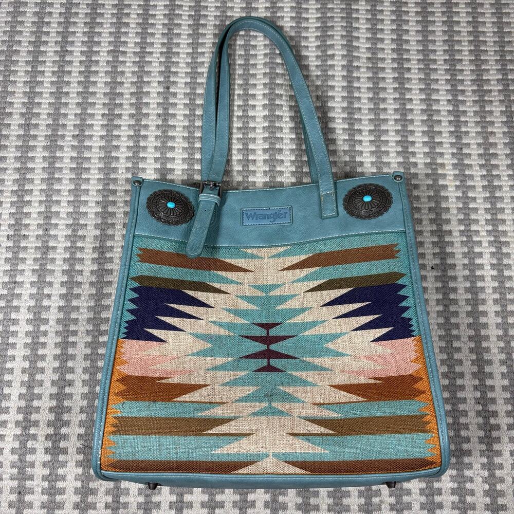 Wrangler Southwestern Aztec Tote Bag‎ Turquoise Concho Western Shoulder Purse